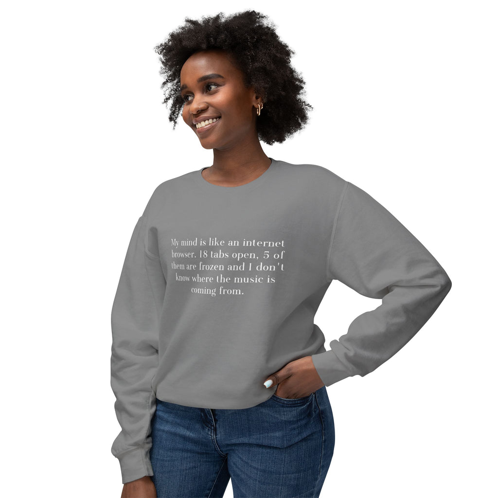 ‘That Merch Mood’ Crewneck Sweatshirt — Graphic Unisex Lightweight Pullover with Smiley