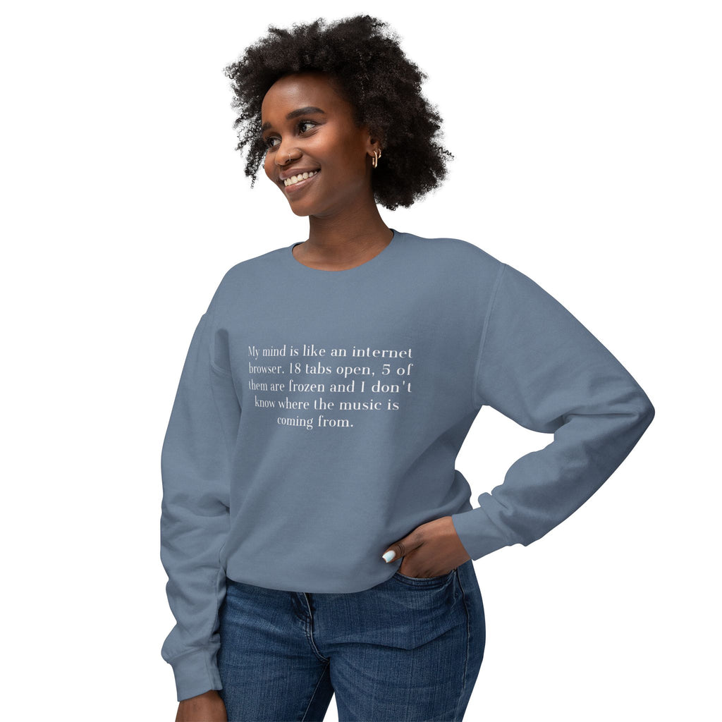 ‘That Merch Mood’ Crewneck Sweatshirt — Graphic Unisex Lightweight Pullover with Smiley