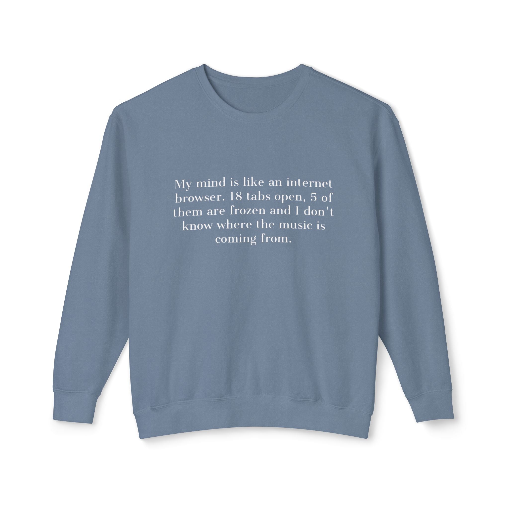 ‘That Merch Mood’ Crewneck Sweatshirt — Graphic Unisex Lightweight Pullover with Smiley