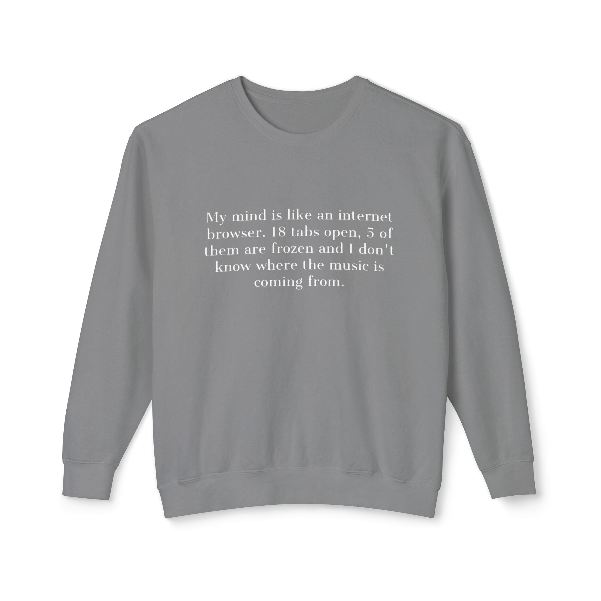 ‘That Merch Mood’ Crewneck Sweatshirt — Graphic Unisex Lightweight Pullover with Smiley