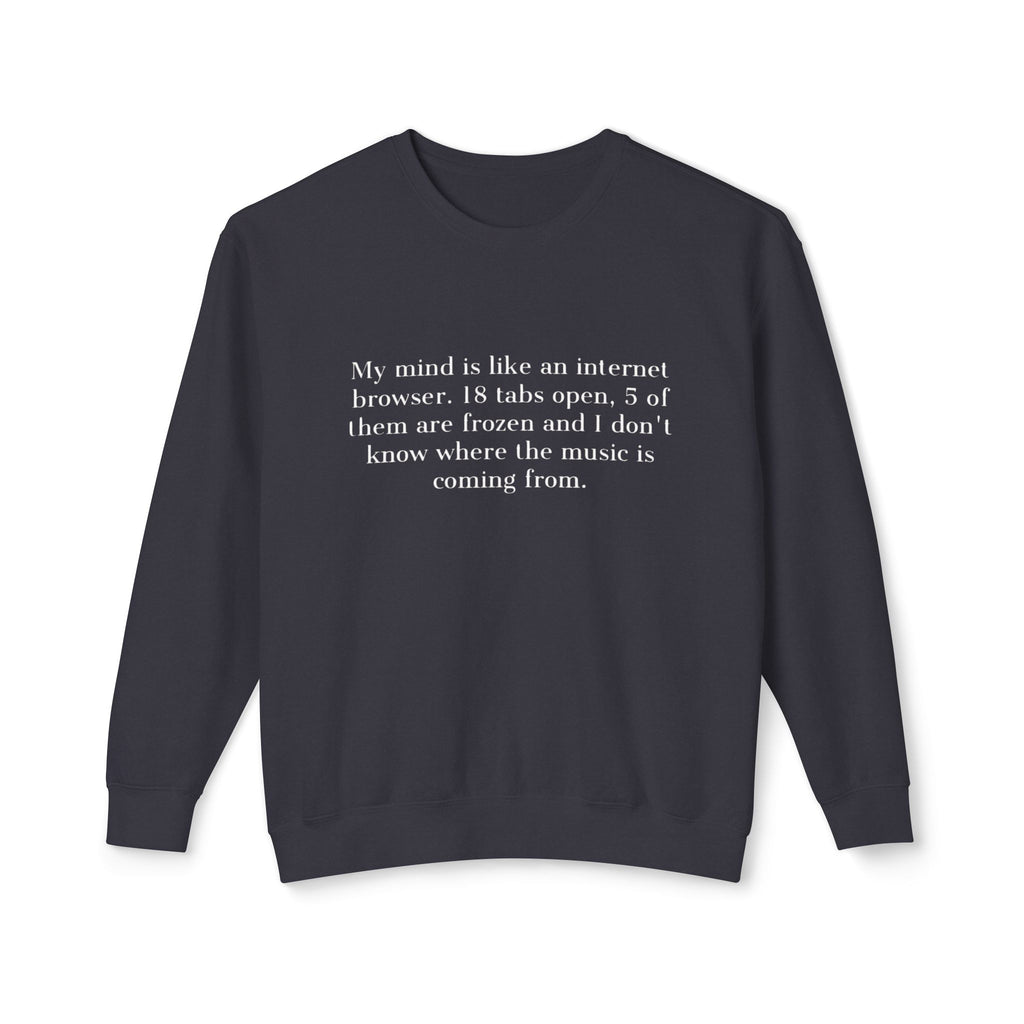 ‘That Merch Mood’ Crewneck Sweatshirt — Graphic Unisex Lightweight Pullover with Smiley