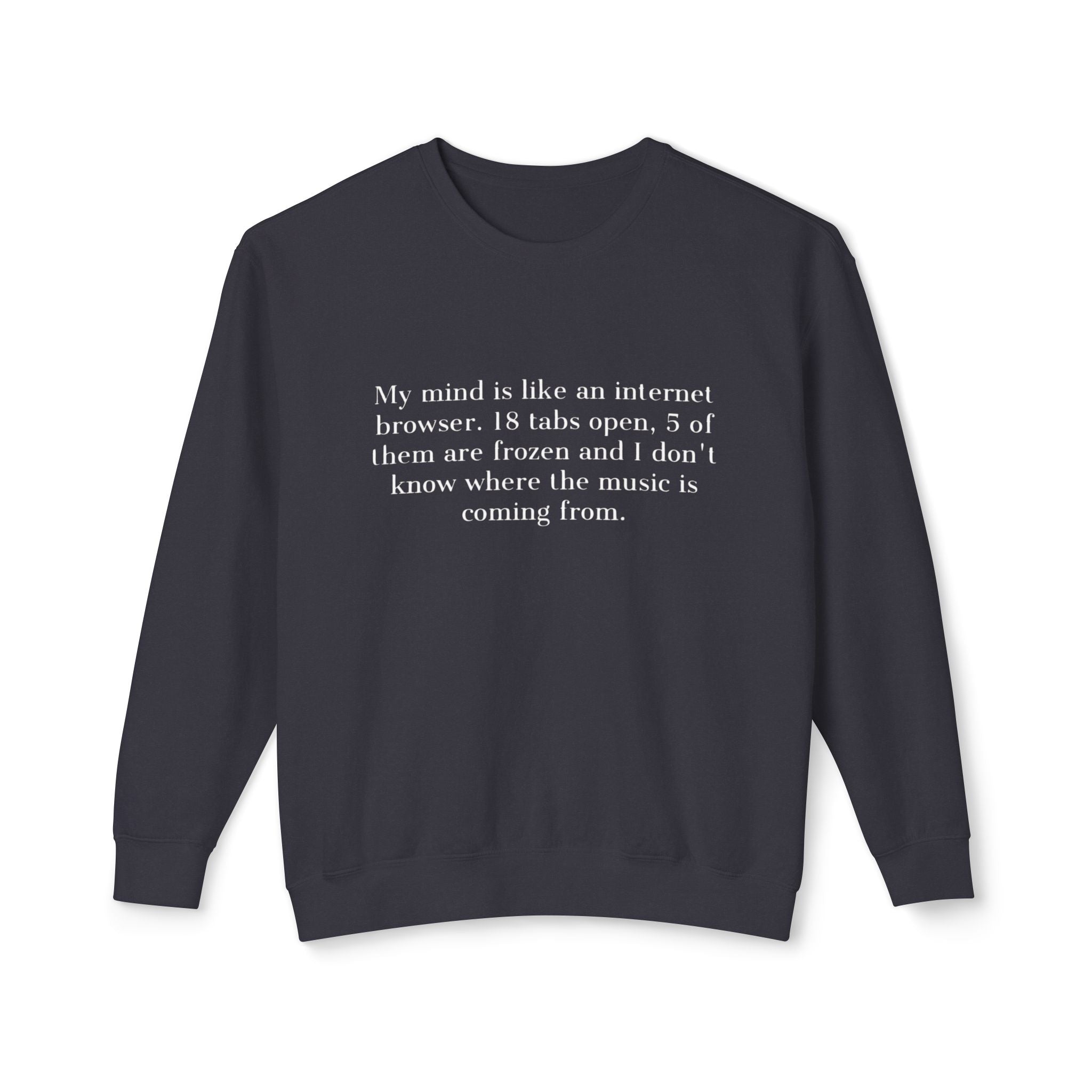 ‘That Merch Mood’ Crewneck Sweatshirt — Graphic Unisex Lightweight Pullover with Smiley