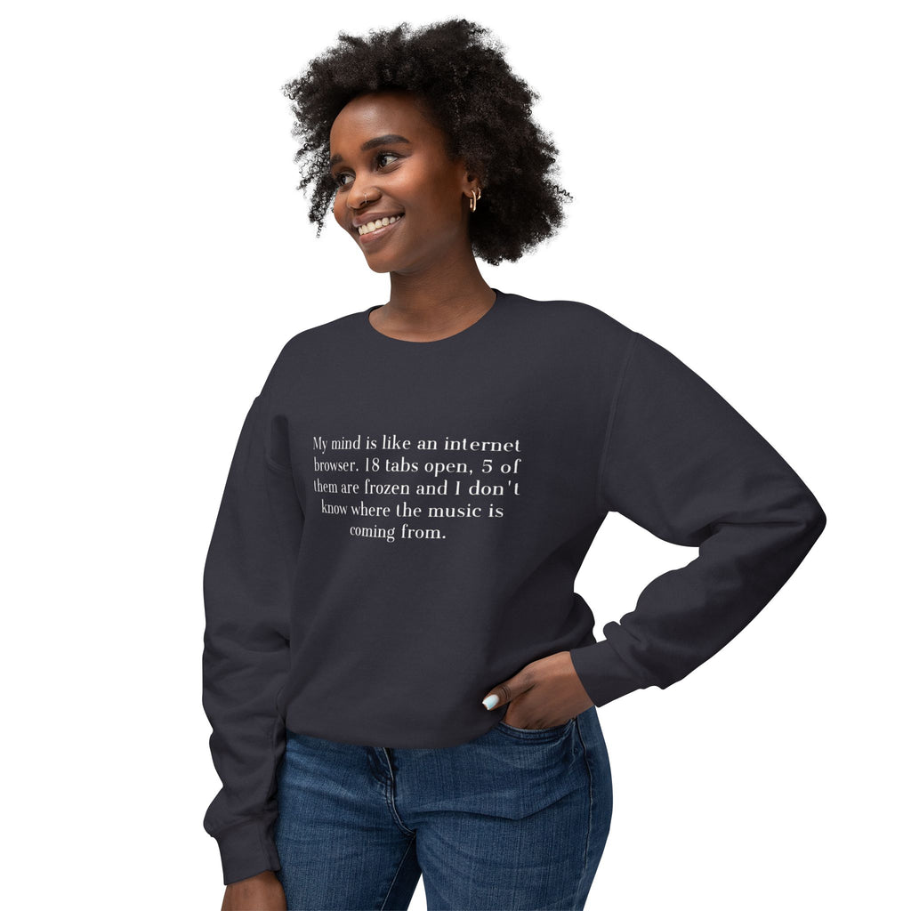 ‘That Merch Mood’ Crewneck Sweatshirt — Graphic Unisex Lightweight Pullover with Smiley