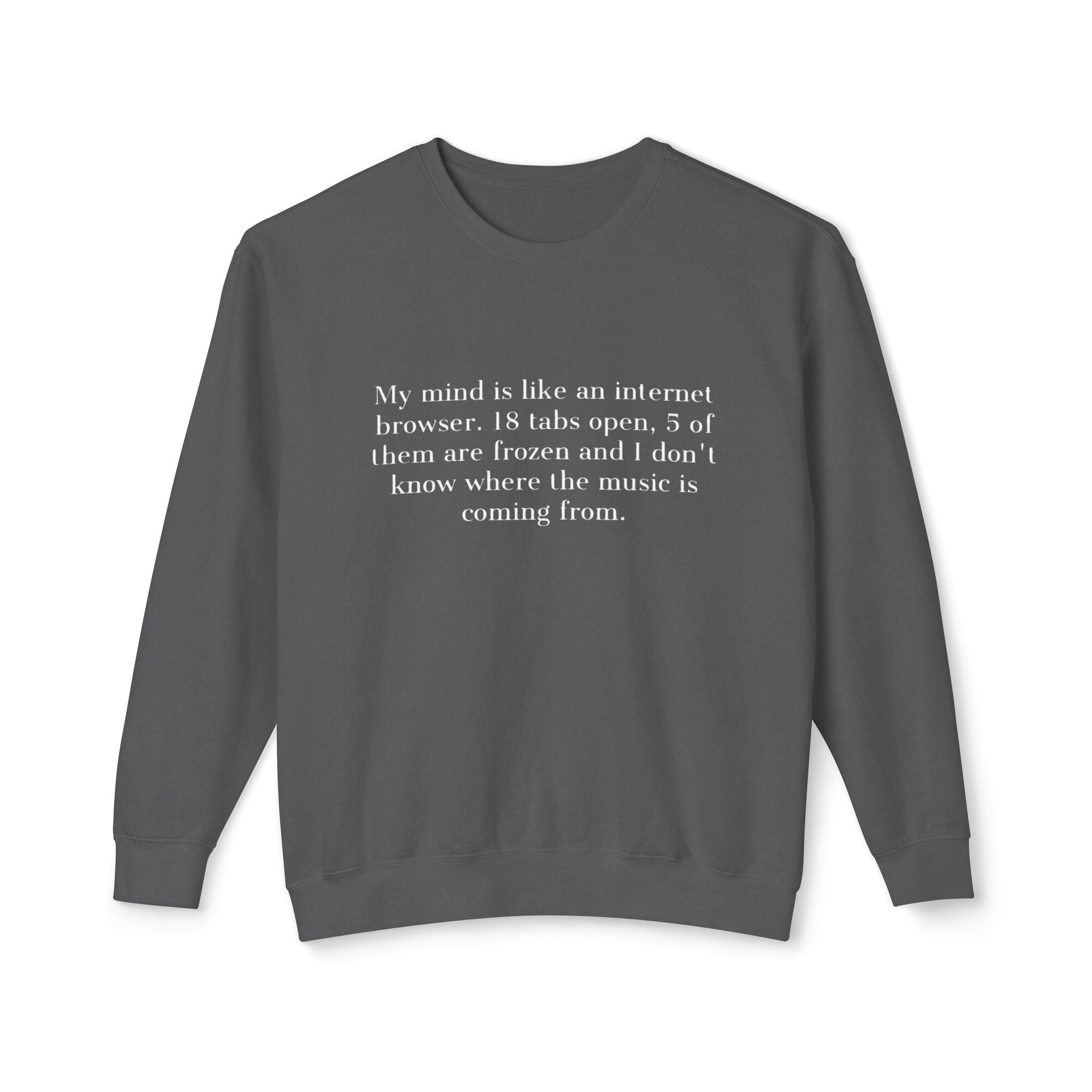 ‘That Merch Mood’ Crewneck Sweatshirt — Graphic Unisex Lightweight Pullover with Smiley