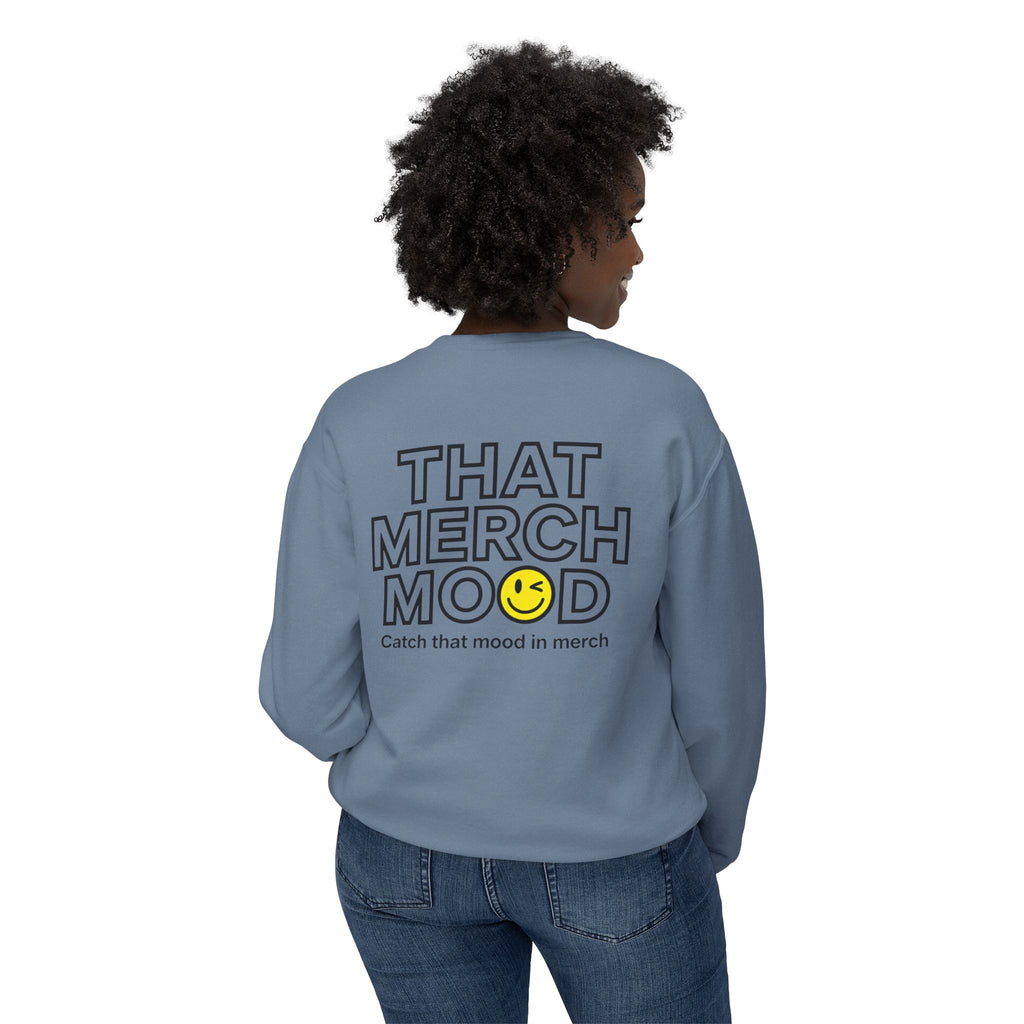 Crewneck Sweatshirt — "That Merch Mood" Smiley Graphic